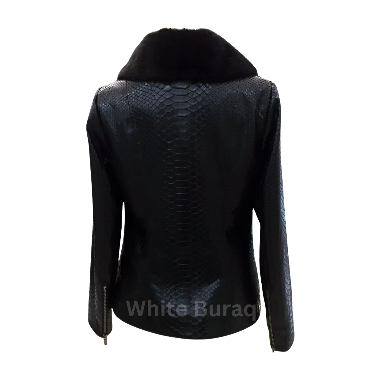 Black textured jacket with fur collar