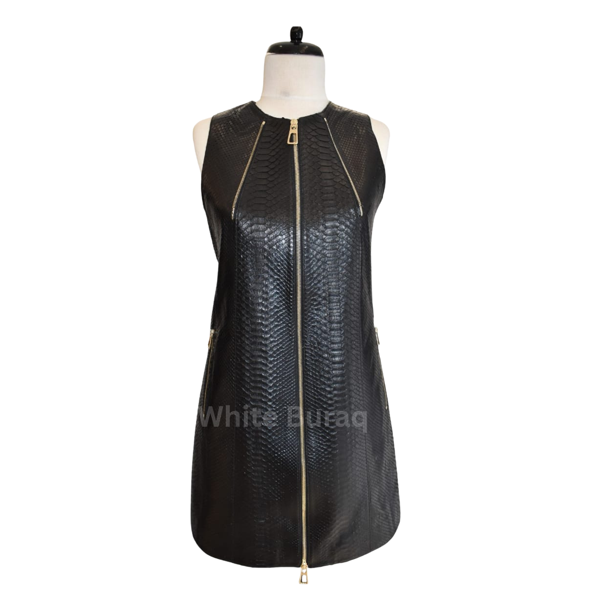 Black leather vest with gold zipper