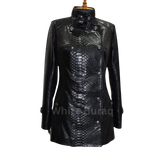 Black leather jacket with snake skin pattern on a mannequin