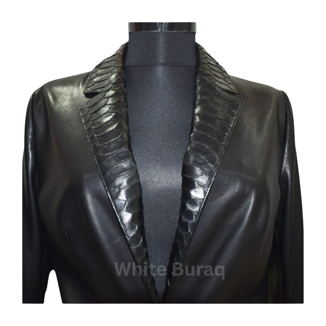 Black leather jacket with detailed lapels