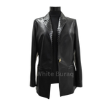 Black leather jacket with decorative trim