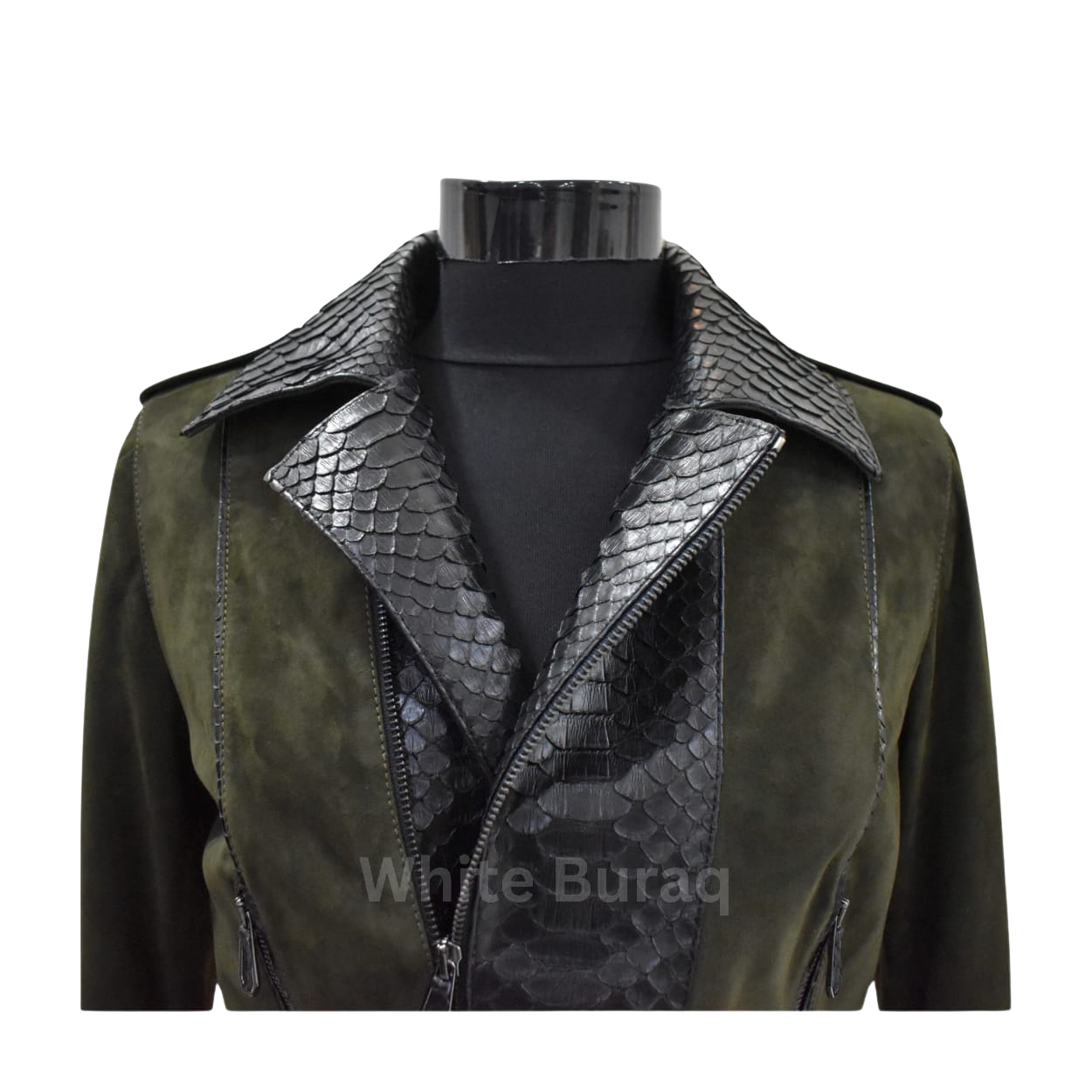 Green leather jacket with snake skin pattern