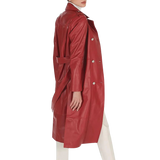 Red leather trench coat