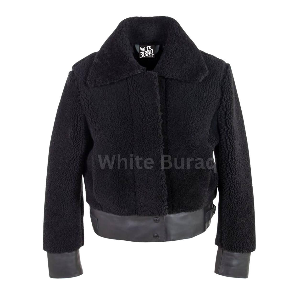 Black jacket with leather cuffs and collar