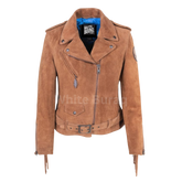 Brown suede jacket with visible branding