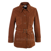 Brown suede jacket with a belt