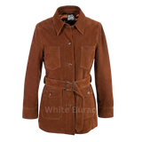 Brown suede jacket with a belt