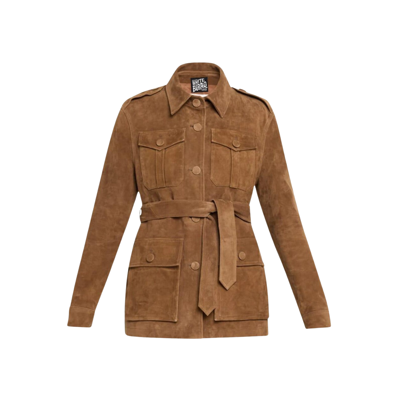 Brown suede jacket with a belt