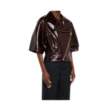 Brown leather jacket with gold zipper