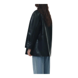 Black leather jacket worn by a person