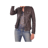 Brown leather jacket worn by a person