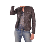 Brown leather jacket worn by a person