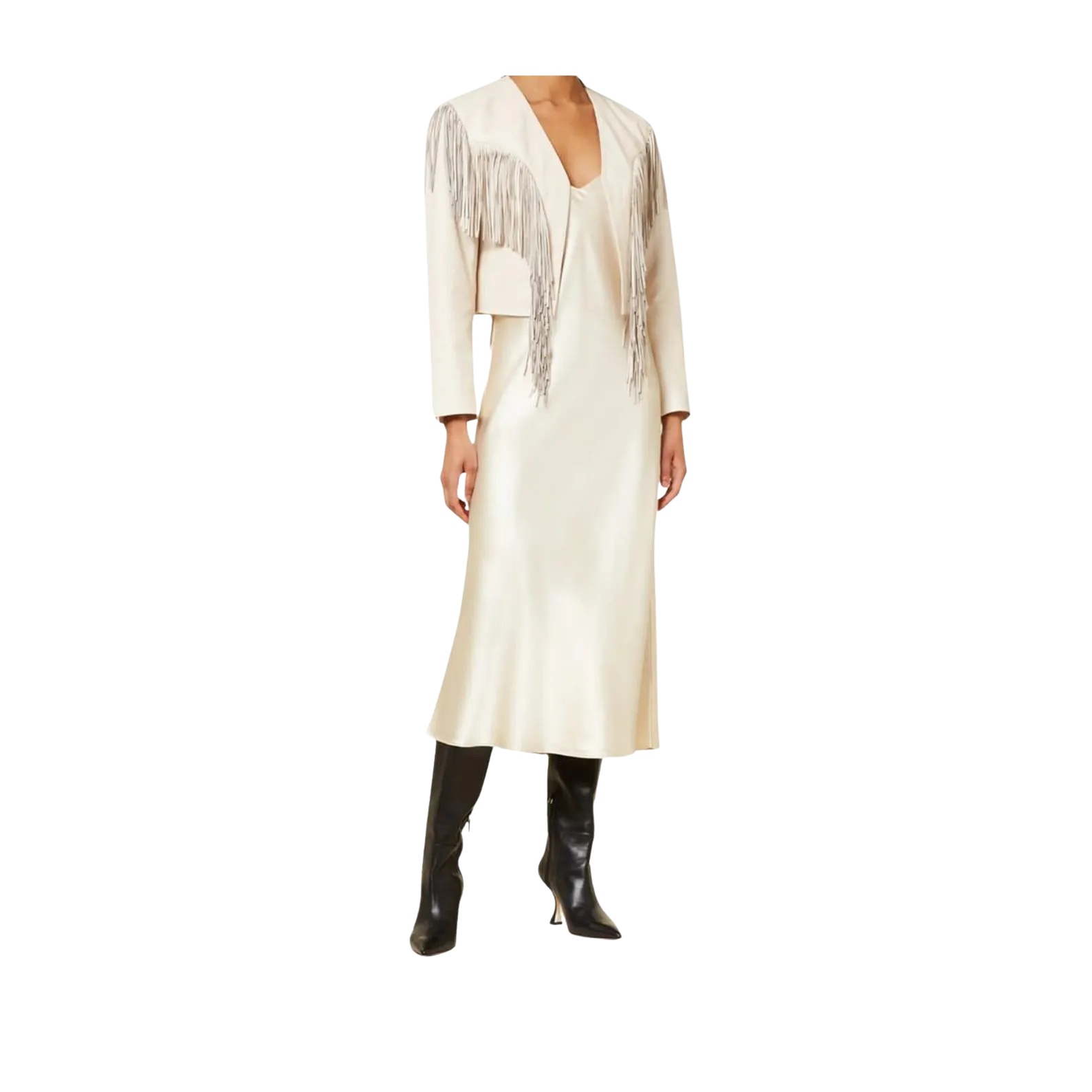 Long cream dress with fringe details