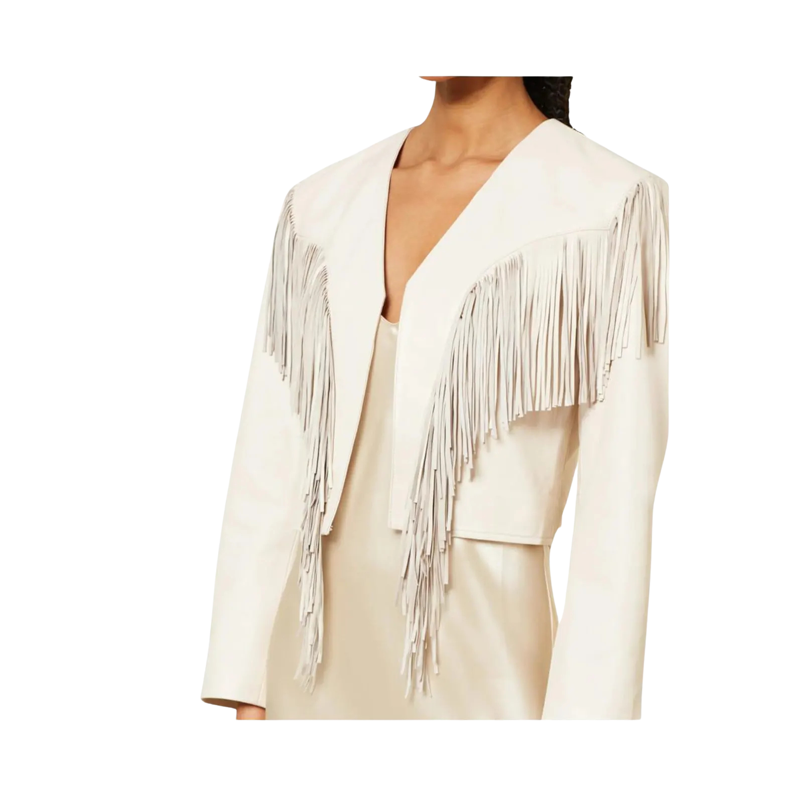 Beige jacket with fringe details