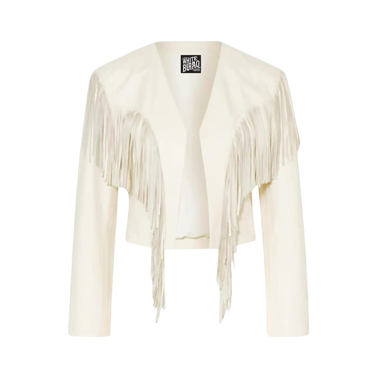 White fringe jacket on a white background