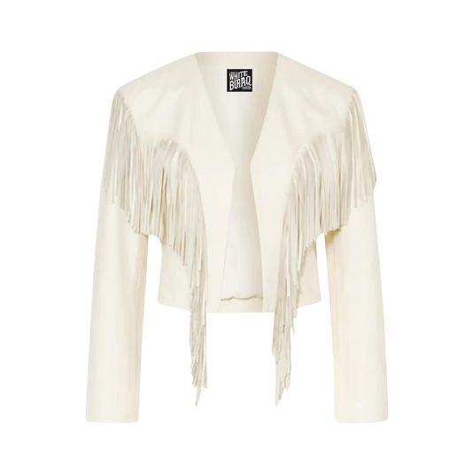 White fringe jacket on a white background