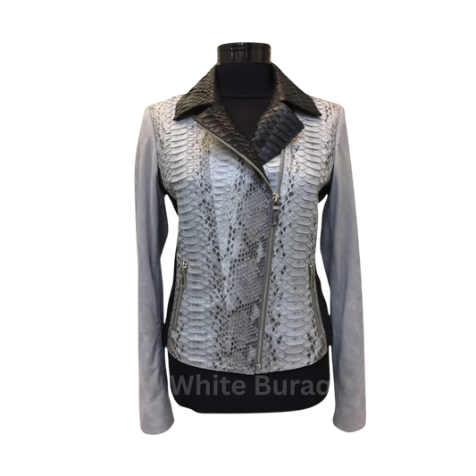 White Real Python Leather Jacket