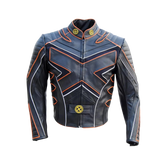 Black leather jacket with orange accents