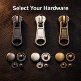 Select your hardware – gunmetal, silver, antique brass zippers