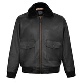 Men's Black Leather G-1 Flight Jacket with Faux Fur Collar – front view