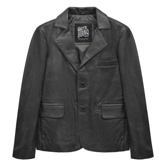 Men's Modern Leather Blazer in Black – front view
