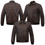 Men's Distressed Brown A-2 Leather Bomber with Removable Collar – front, back and side views