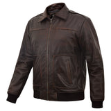 Men's Distressed Brown A-2 Leather Bomber with Removable Collar – three-quarter side view