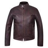 Men's Two-Tone Brown Cowhide Cafe Racer Jacket – front view