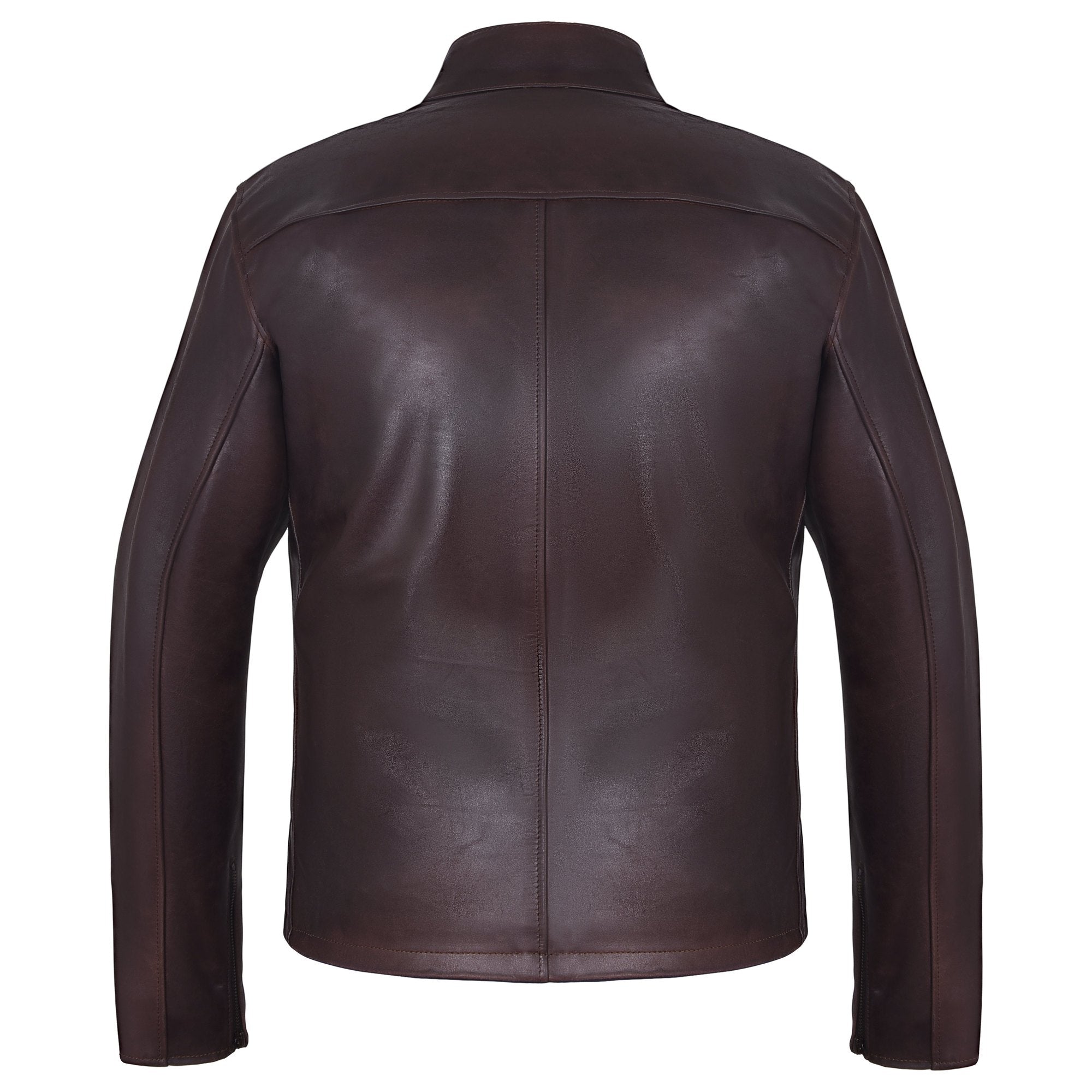 Men's Two-Tone Brown Cowhide Cafe Racer Jacket – back view