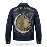 Custom Celestial Embroidered Leather Trucker Jacket – back