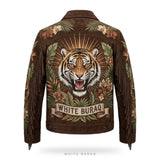 Custom Jungle Tiger Embroidered Suede Fringe Jacket – back