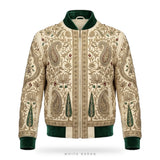 Custom Mughal Peacock Zardozi Embroidered Leather Bomber – front