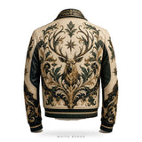 Custom Baroque Stag Embroidered Leather Bomber – back