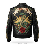 Custom Venom Embroidered Studded Leather Biker Jacket – back