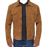 Men's Brown Suede Trucker Jacket
