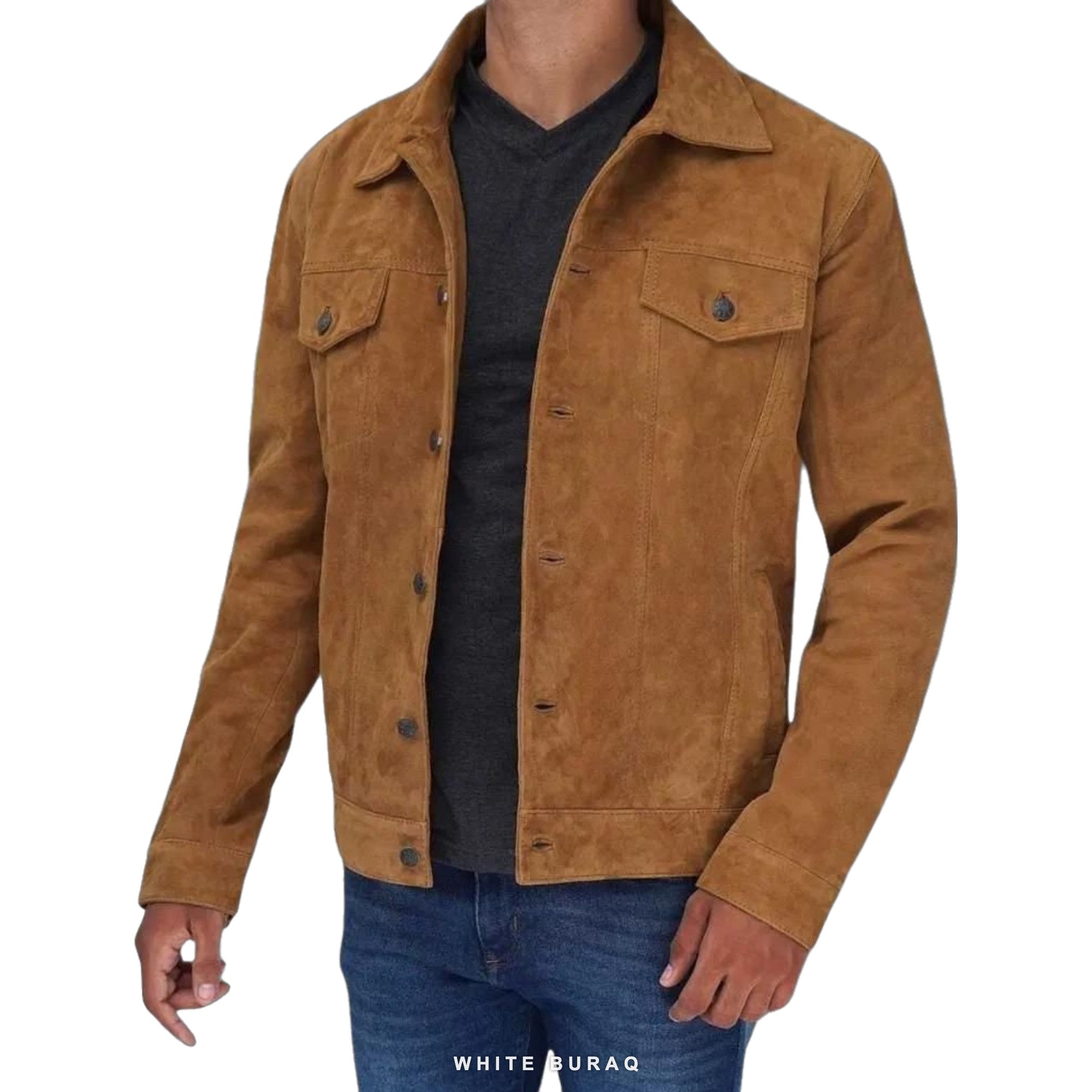 Men's Brown Suede Trucker Jacket – view 3