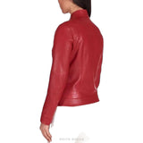 Women's Red Lambskin Leather Motorcycle Jacket – view 2