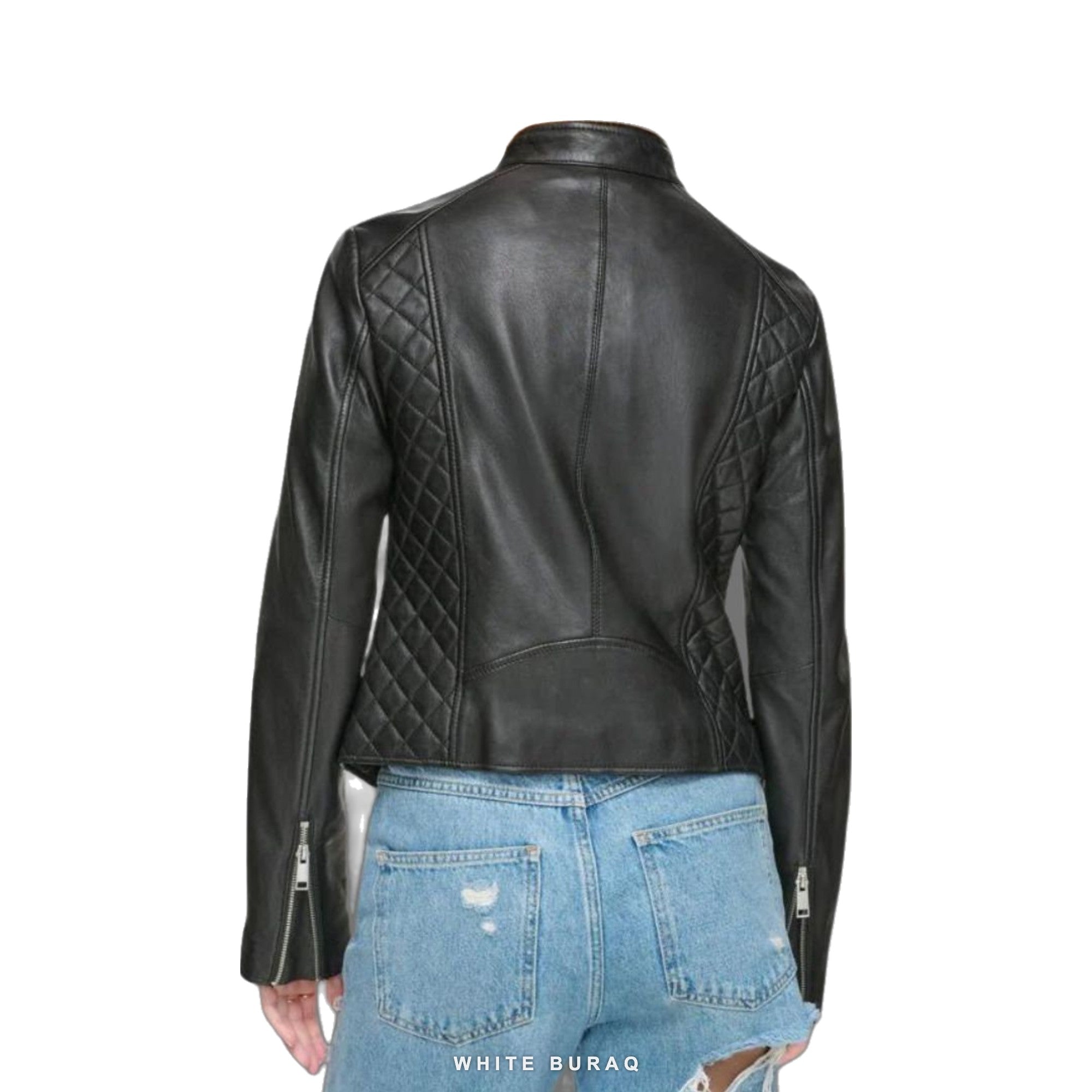Women's Quilted Black Lambskin Leather Jacket – view 3