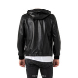 Men's Black Lambskin Leather Hooded Jacket – view 2