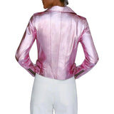 Women's Metallic Pink Lambskin Cropped Biker Jacket – view 2