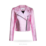 Women's Metallic Pink Lambskin Cropped Biker Jacket – view 3