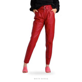 Women's Red Lambskin Leather Tapered Pants