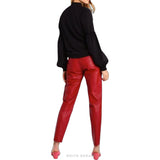 Women's Red Lambskin Leather Tapered Pants – view 2