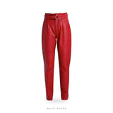 Women's Red Lambskin Leather Tapered Pants – view 3