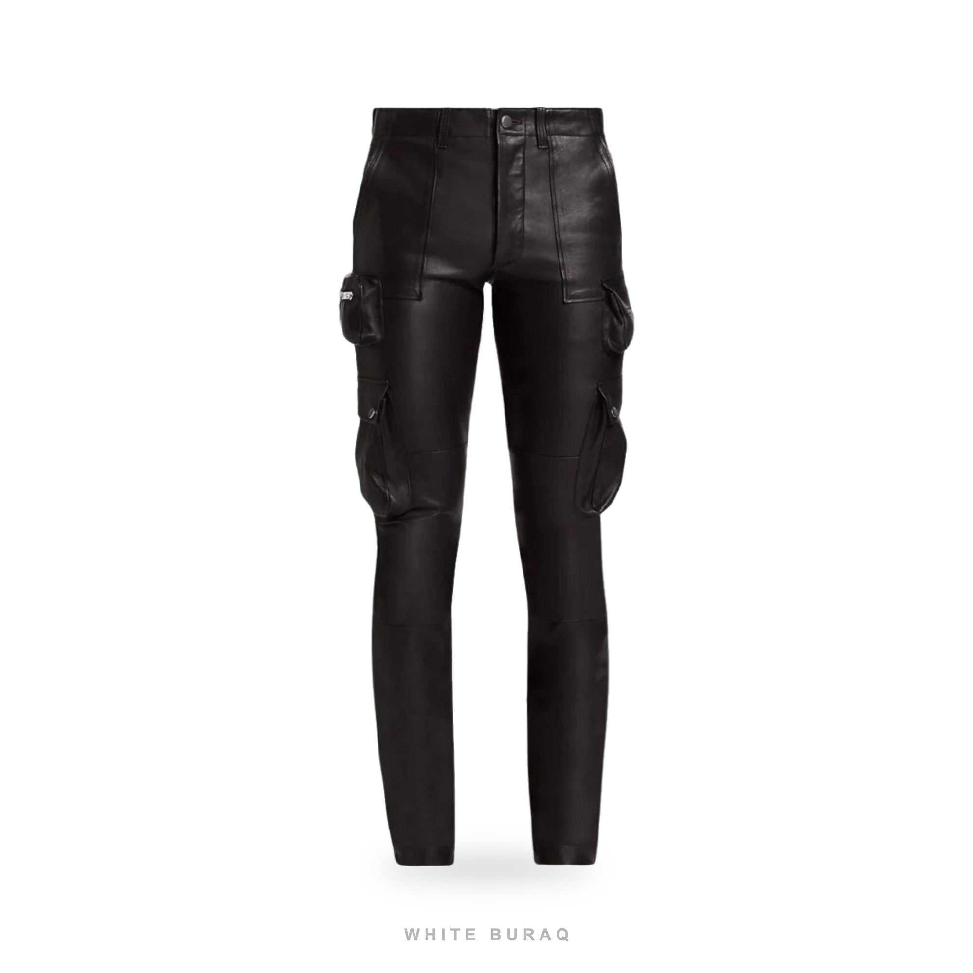 Men's Black Lambskin Leather Cargo Motorcycle Pants – view 3