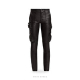 Men's Black Lambskin Leather Cargo Motorcycle Pants – view 3