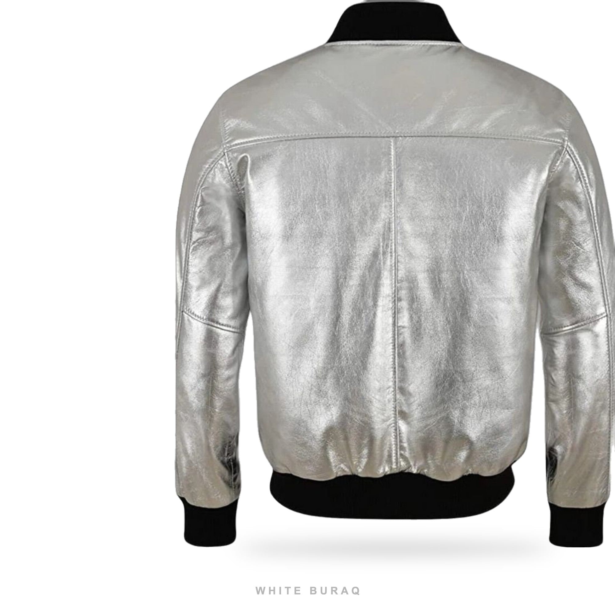 Men's Metallic Silver Lambskin Bomber Jacket – view 2
