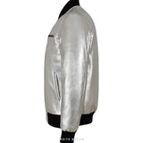 Men's Metallic Silver Lambskin Bomber Jacket – view 3