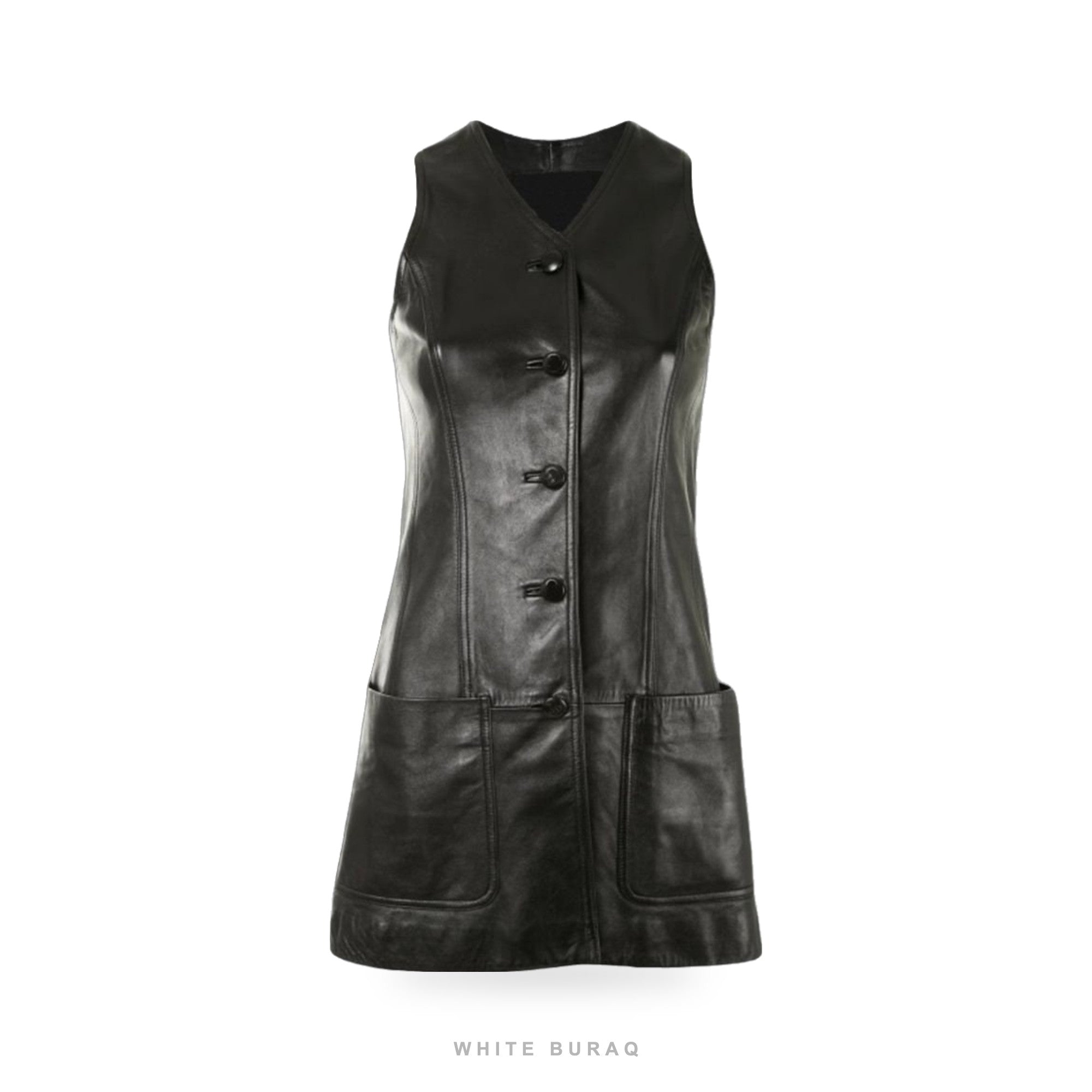 Women's Long Black Leather Vest