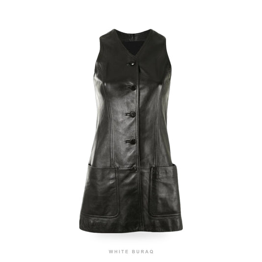 Women's Long Black Leather Vest